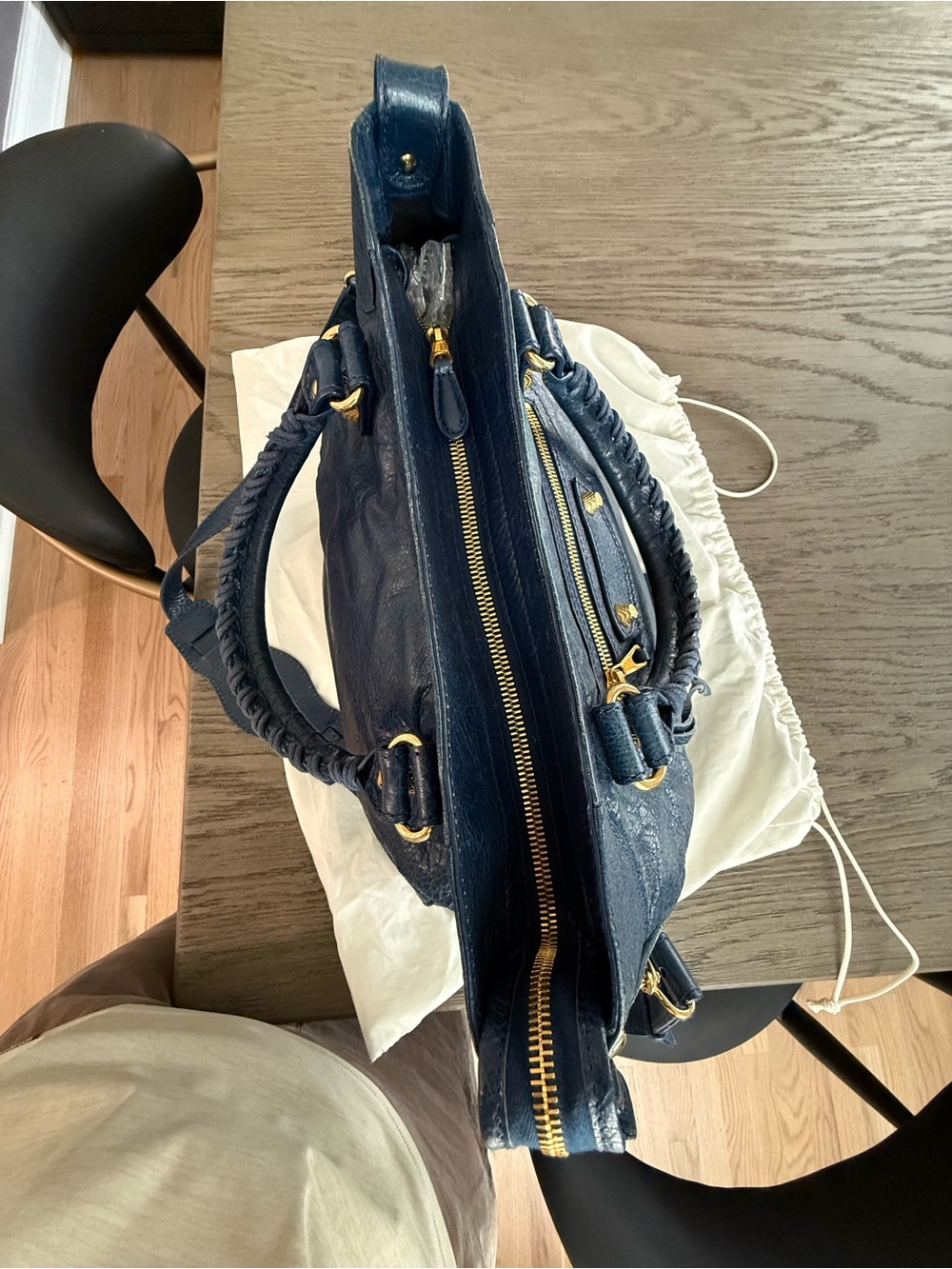 Balenciaga Navy Leather Tote Bag with Gold Hardware - Picture 11 of 16